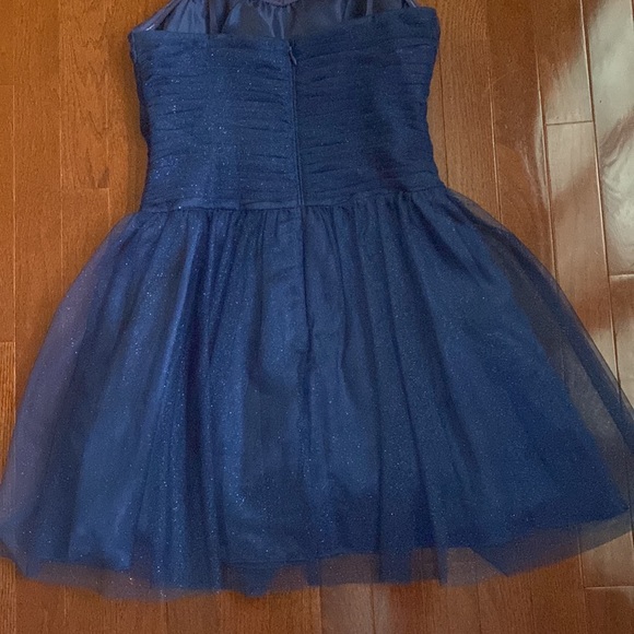 Adrianna Papell Strapless Sparkly Navy Blue Party Dress - Picture 12 of 16